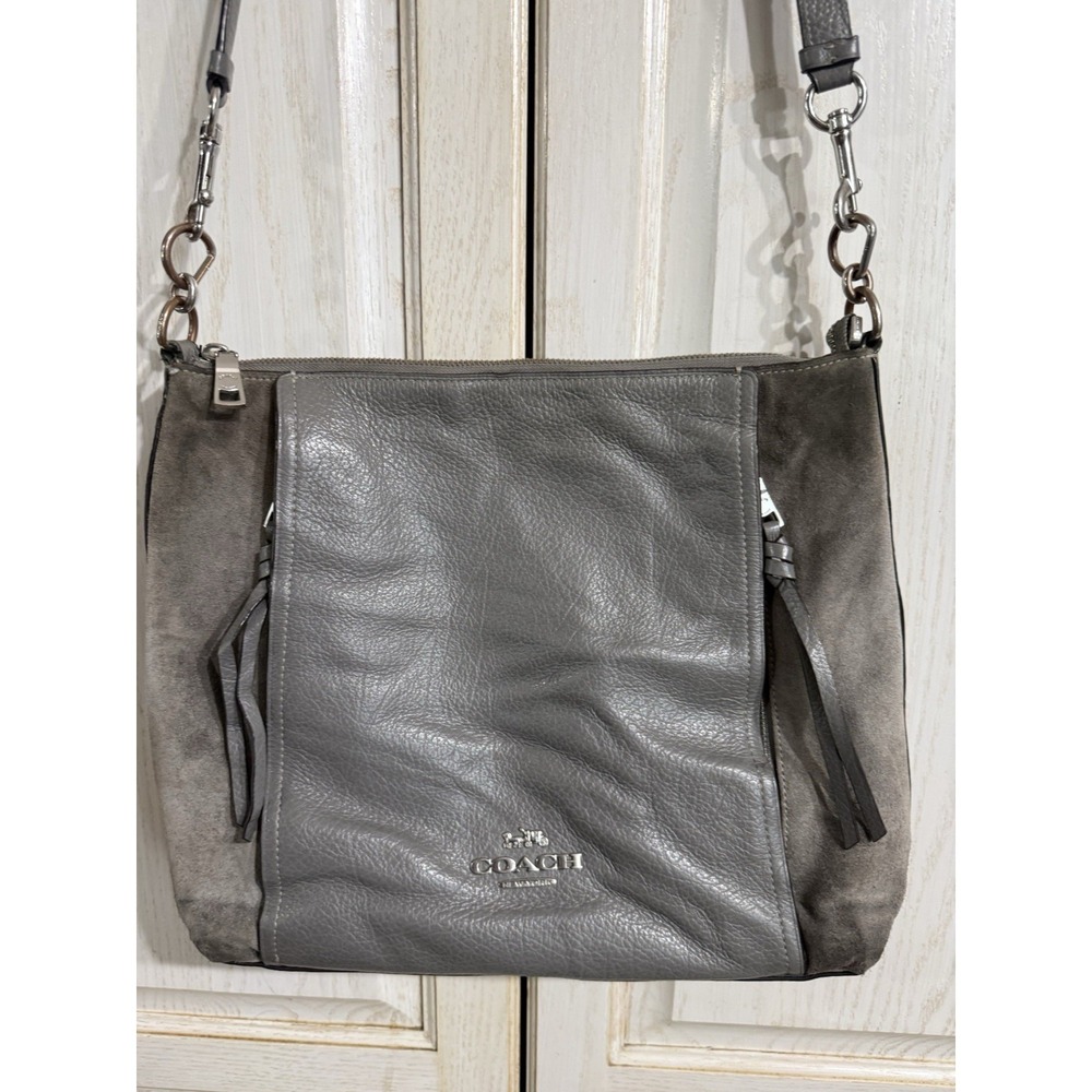 Coach F79995 Marlon Hobo Heather Gray Leather/Suede 2/Way Shoulder Bag